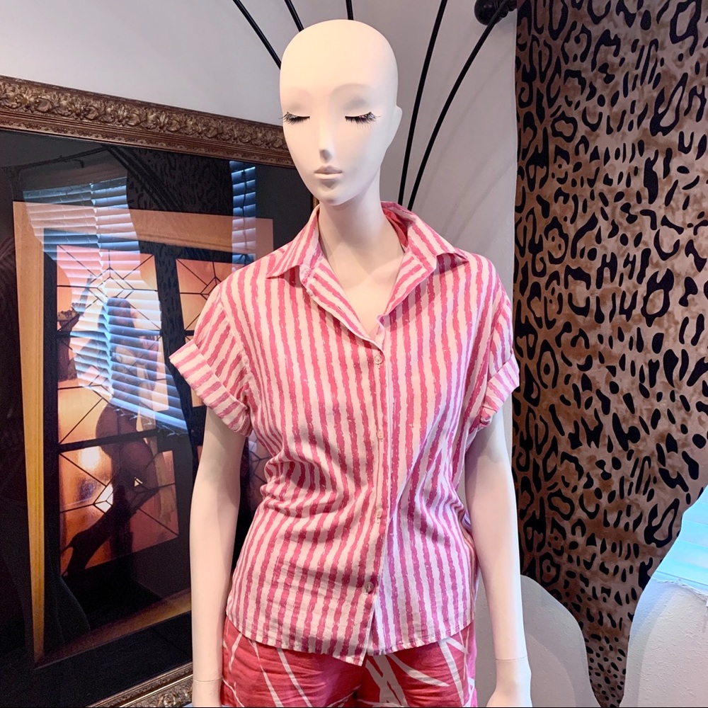 Pink White candy striper blouse